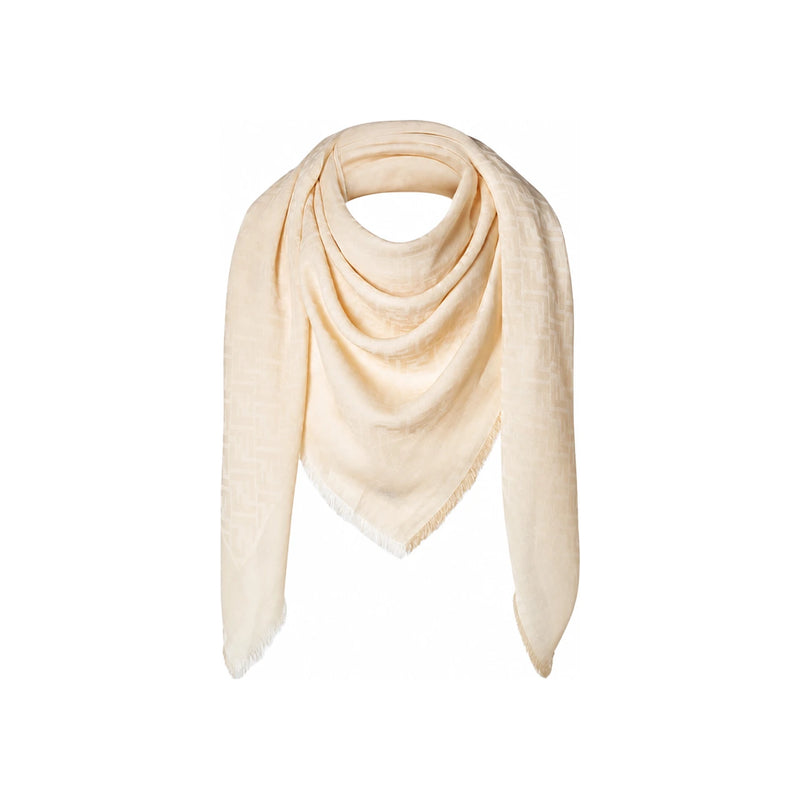 FENDI Beige FF Jacquard Cotton Scarf