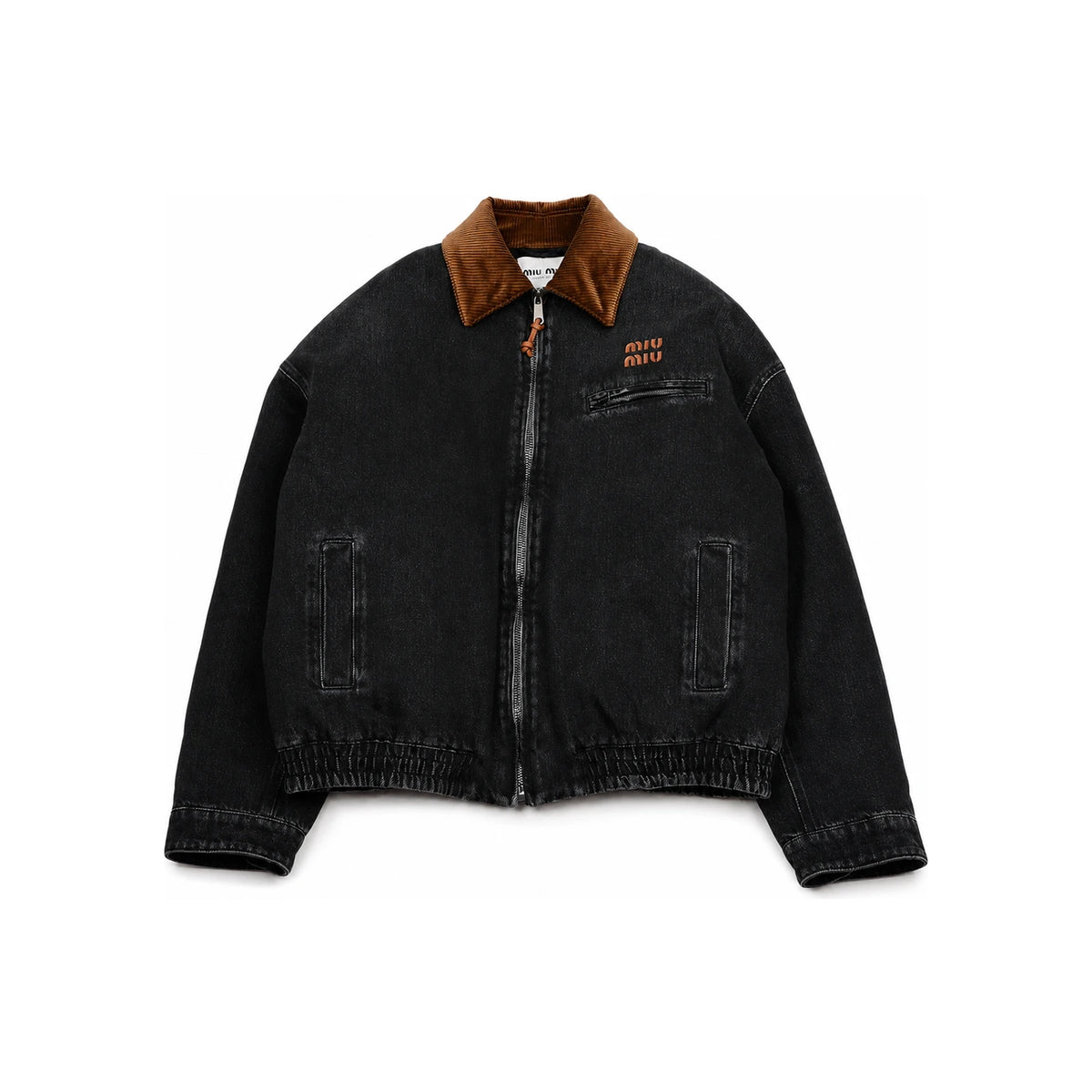 Miu Miu Real Logo Patch Corduroy Collar Denim Zip Jacket GWB221 175P F0002