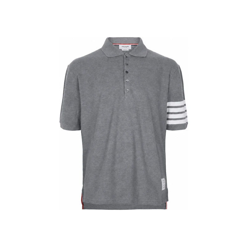 THOM BROWNE Diagonal Stripe Piqué Polo Shirt Gray