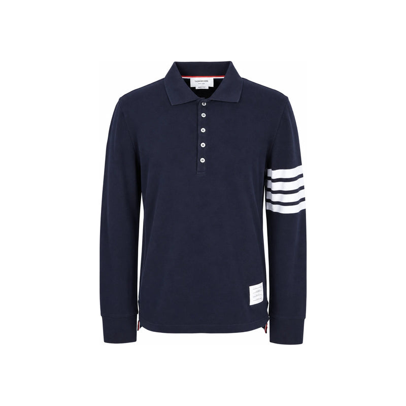 THOM BROWNE Diagonal Stripe Pique Long Sleeve Polo Shirt