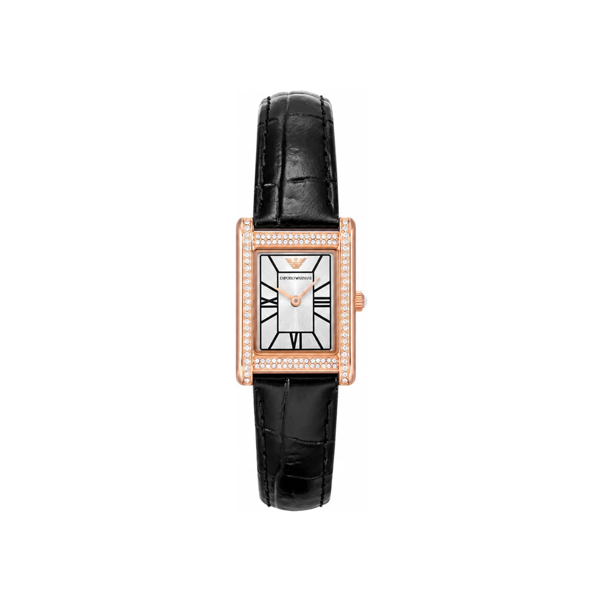 Emporio Armani Rose Gold Crystal Square Roman Dial Women’s Leather Watch AR11624