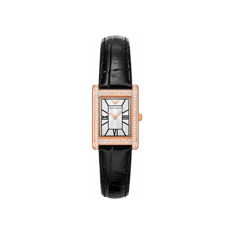 Emporio Armani Rose Gold Crystal Square Roman Dial Women’s Leather Watch AR11624