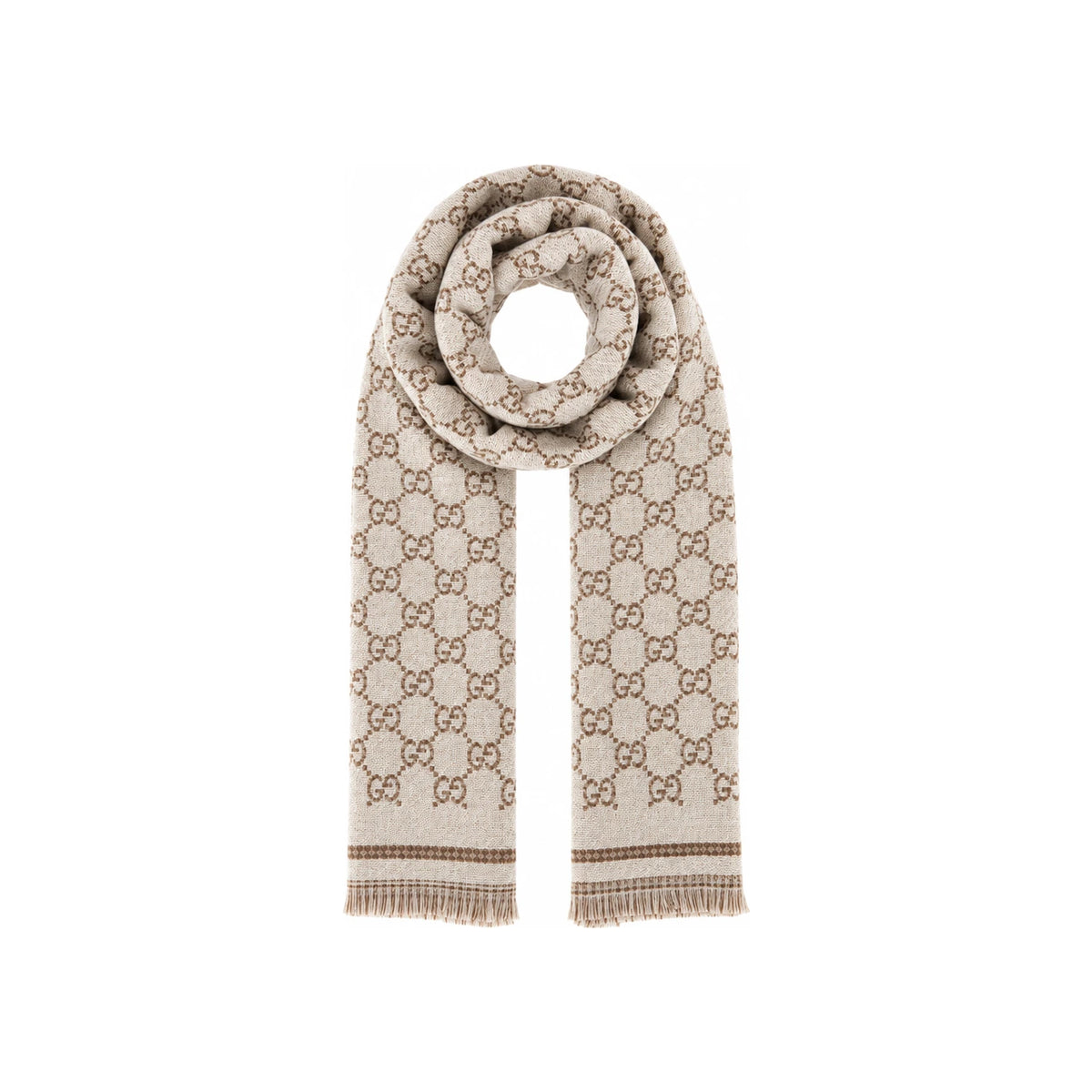 GUCCI GG Wool Scarf Brown Monogram Luxury Muffler