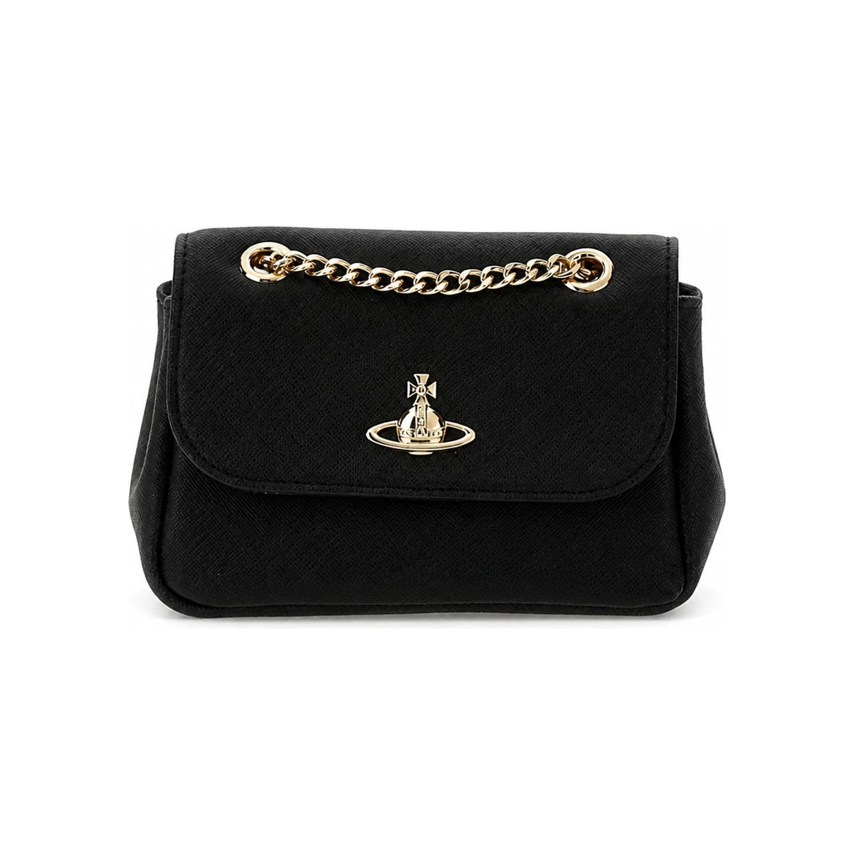 Vivienne Westwood Black Small Pearls Chain Shoulder Bag Gold Logo