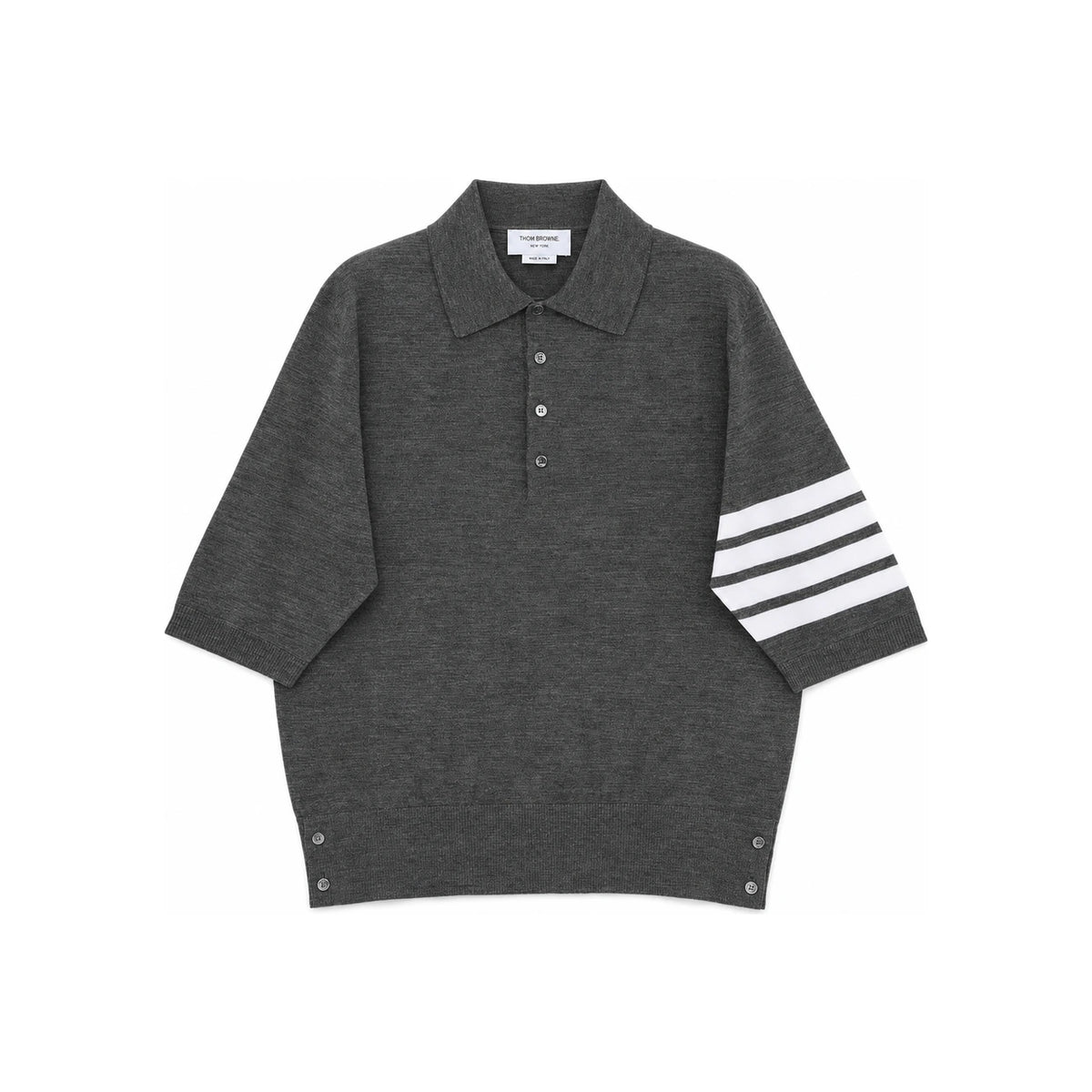 THOM BROWNE Merino Wool Polo Short Sleeve T-Shirt Gray