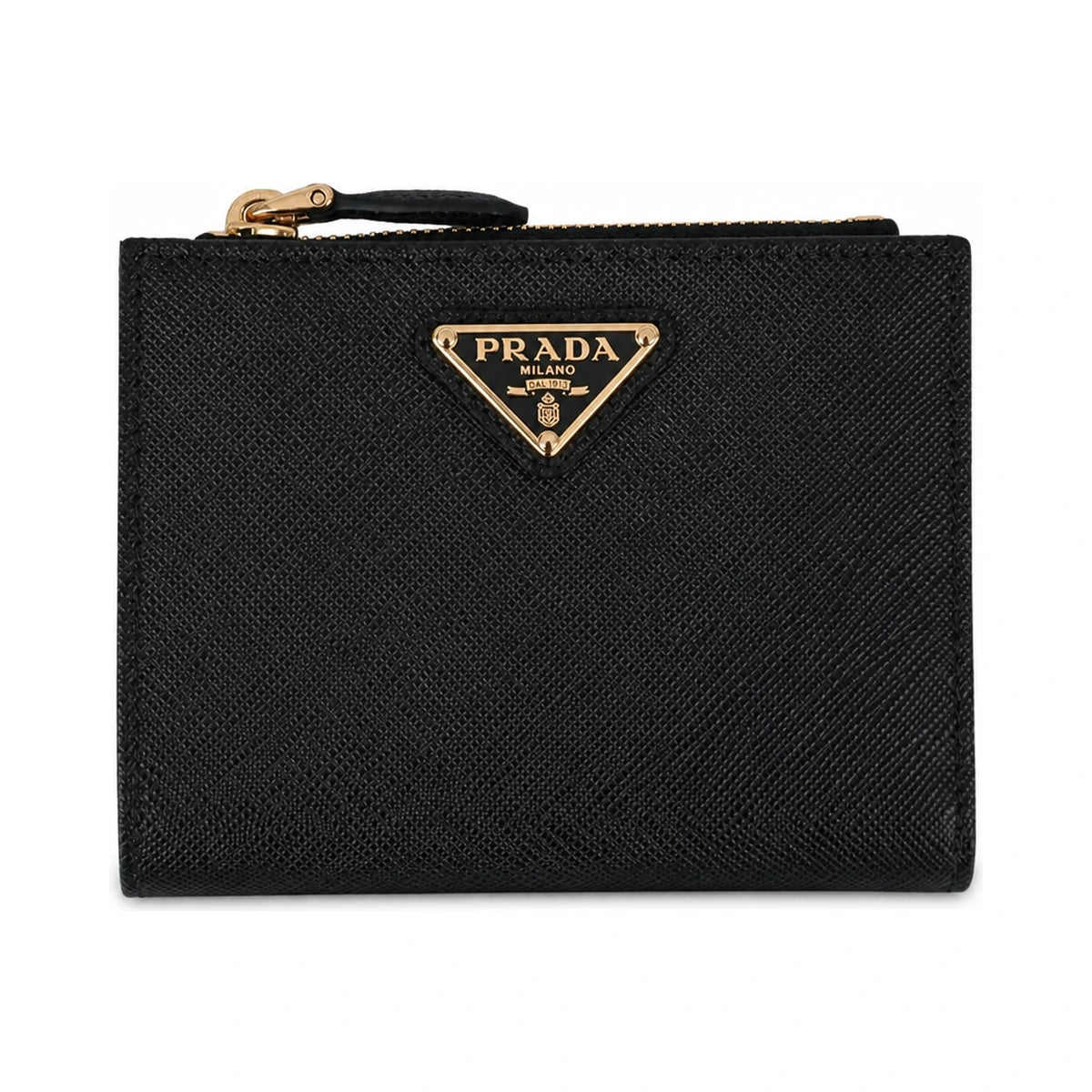 PRADA Saffiano Leather Zip Pocket Bifold Wallet Black Unisex