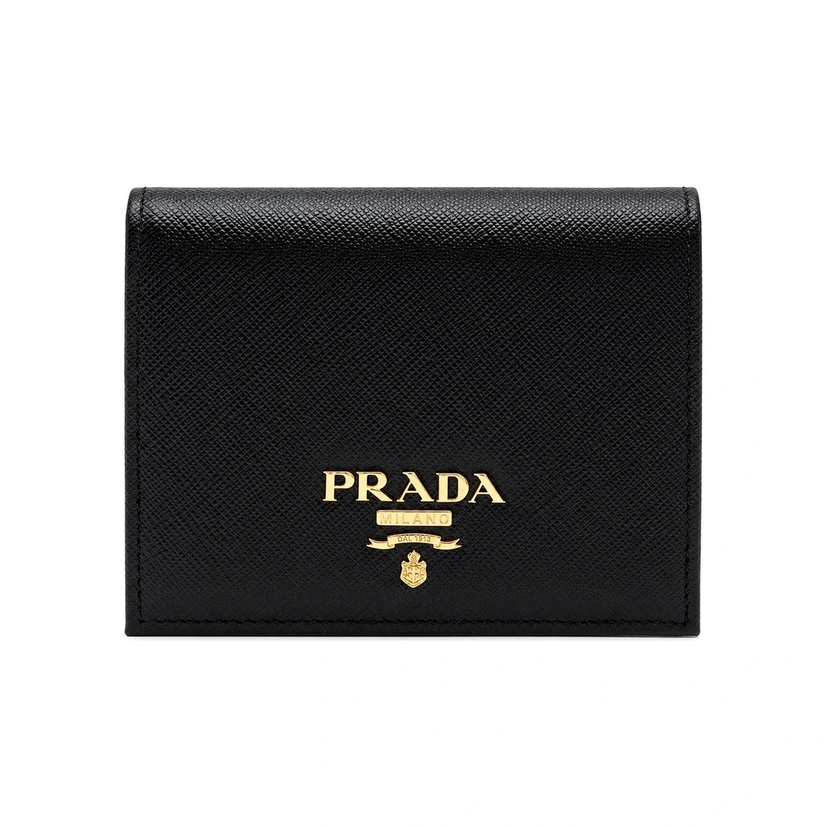 PRADA Saffiano Leather Metal Logo Women’s Bifold Wallet Black
