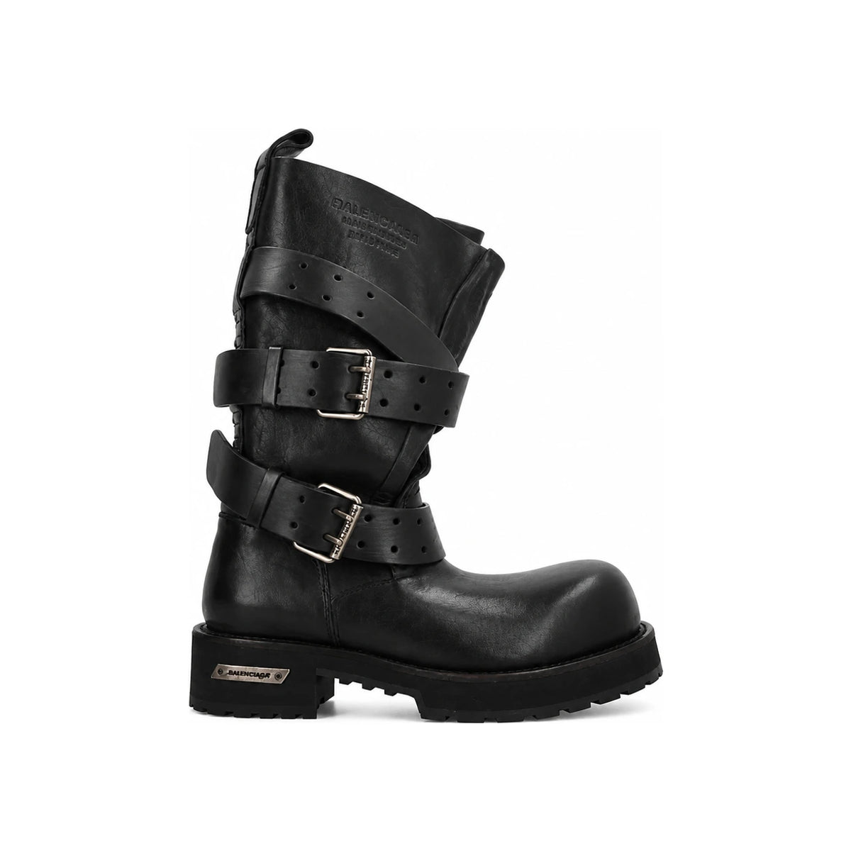 BALENCIAGA Black Leather Lace-Up Combat Boots for Me 833592 WBEQ1 1000 BLACK DOM