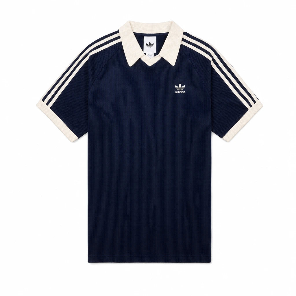 Adidas Waffle Polo Short Sleeve Collar T-Shirt Navy KB5461