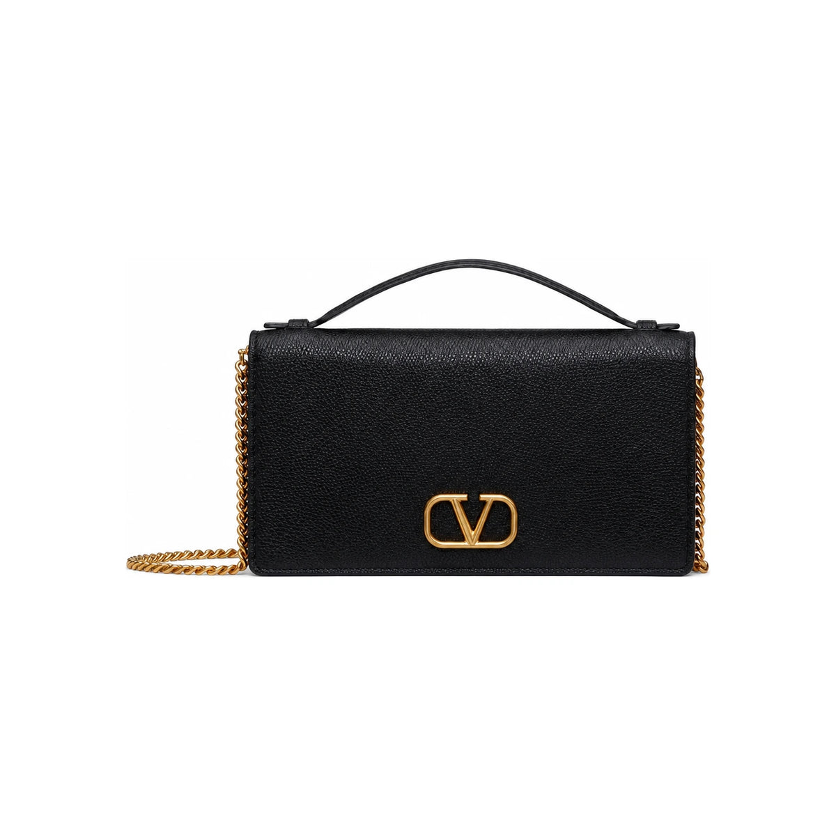VALENTINO Gold Logo Chain Black Tote Shoulder Bag 7W2P0W42 SNP 0NO