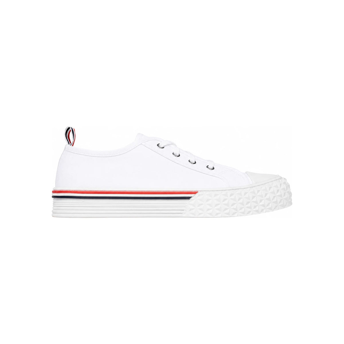 THOM BROWNE White Stripe Collegiate Low-Top Leather Sneakers Men