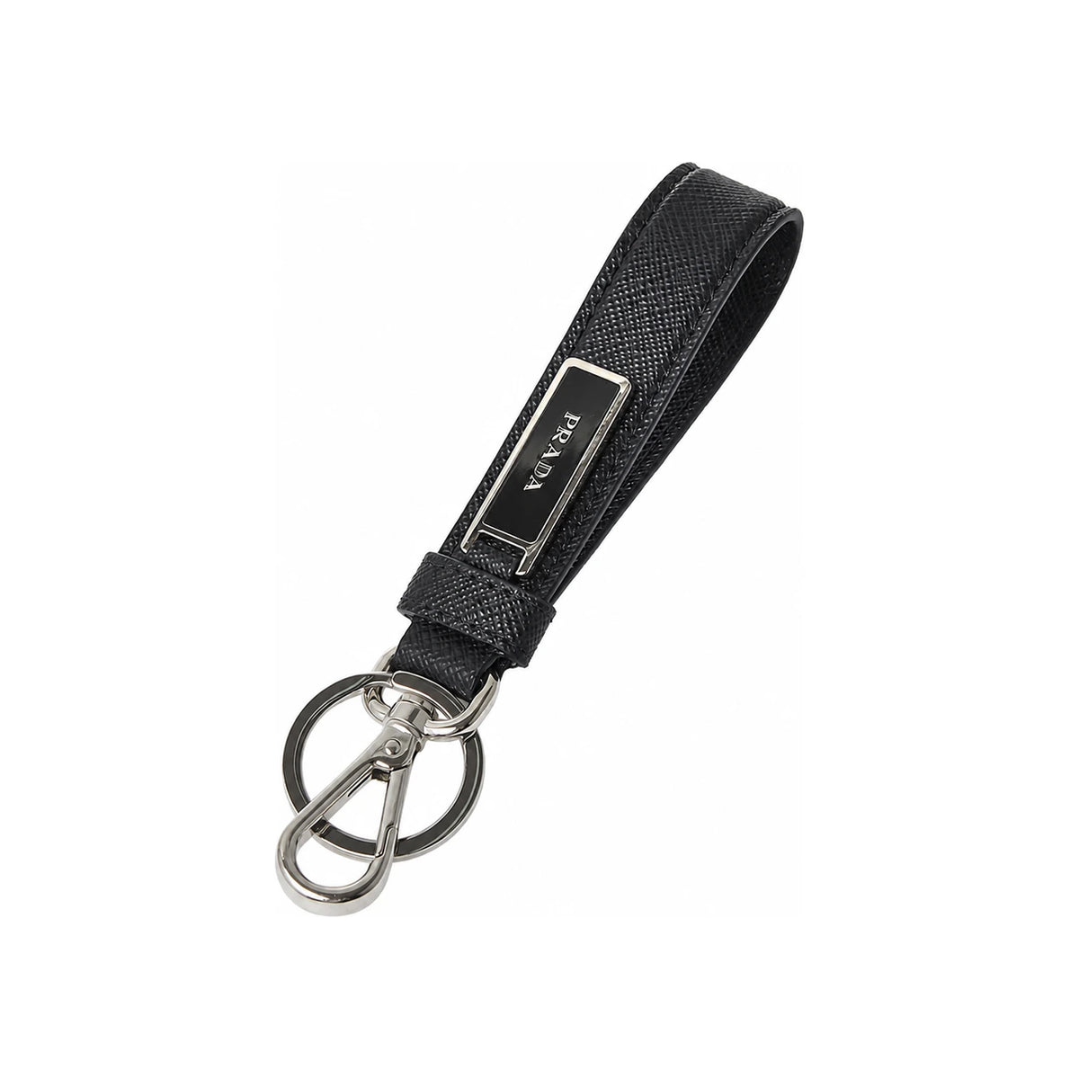 PRADA Black Leather Keyring Keychain Accessory for Men