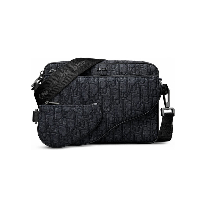 DIOR Black Dior Oblique Jacquard Saddle Triple Pouch Keyring