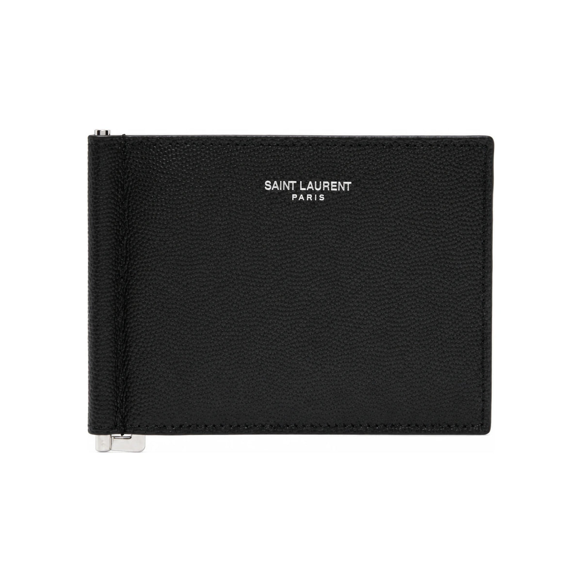 Saint Laurent Black Leather Money Clip Wallet for Men