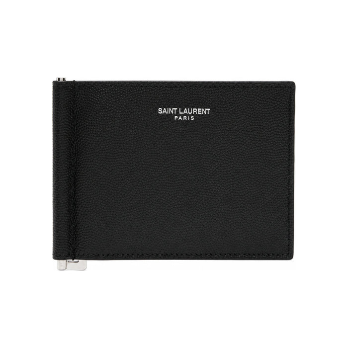 Saint Laurent Black Leather Money Clip Wallet for Men