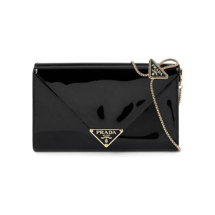 PRADA Patent Leather Mini Clutch Bag Black
