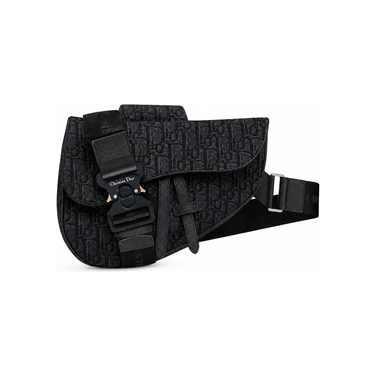 DIOR Black Oblique Jacquard Saddle Crossbody Bag