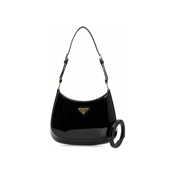 PRADA Cleo Patent Leather Shoulder Bag Black