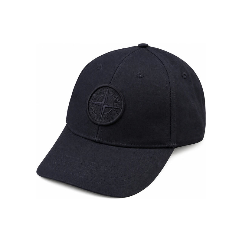 STONE ISLAND Cotton Compass Embroidered Adjustable Strap Baseball Cap Navy