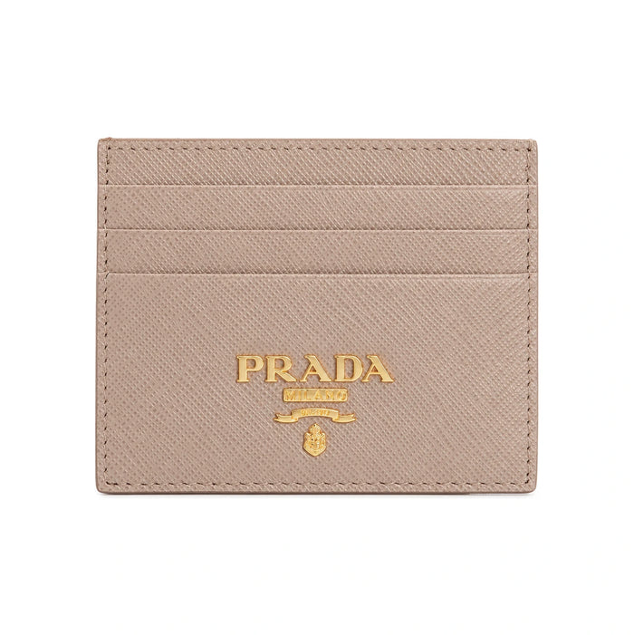 PRADA Saffiano Leather Metal Logo Card Holder Wallet Navy