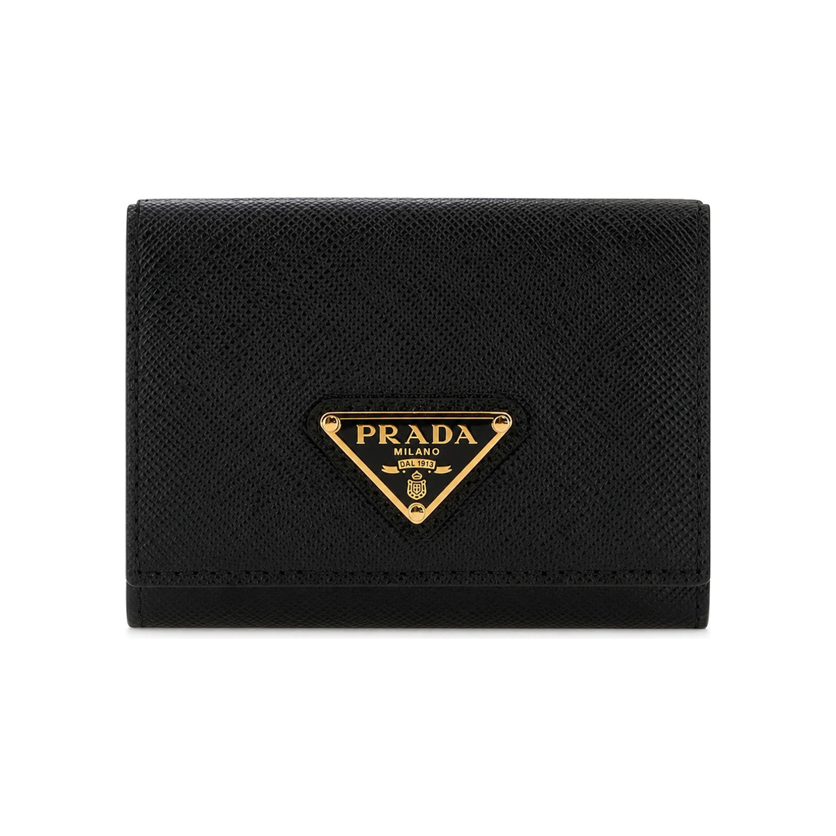 PRADA Black Saffiano Leather Triangular Logo Women’s Bifold Wallet
