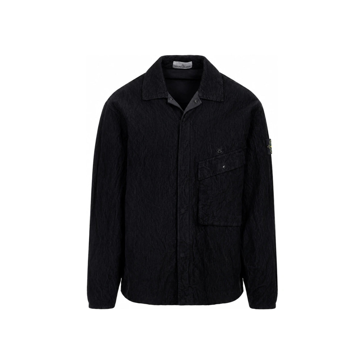 STONE ISLAND Corduroy Shirt with Logo Patch Black Long Sleeve Men