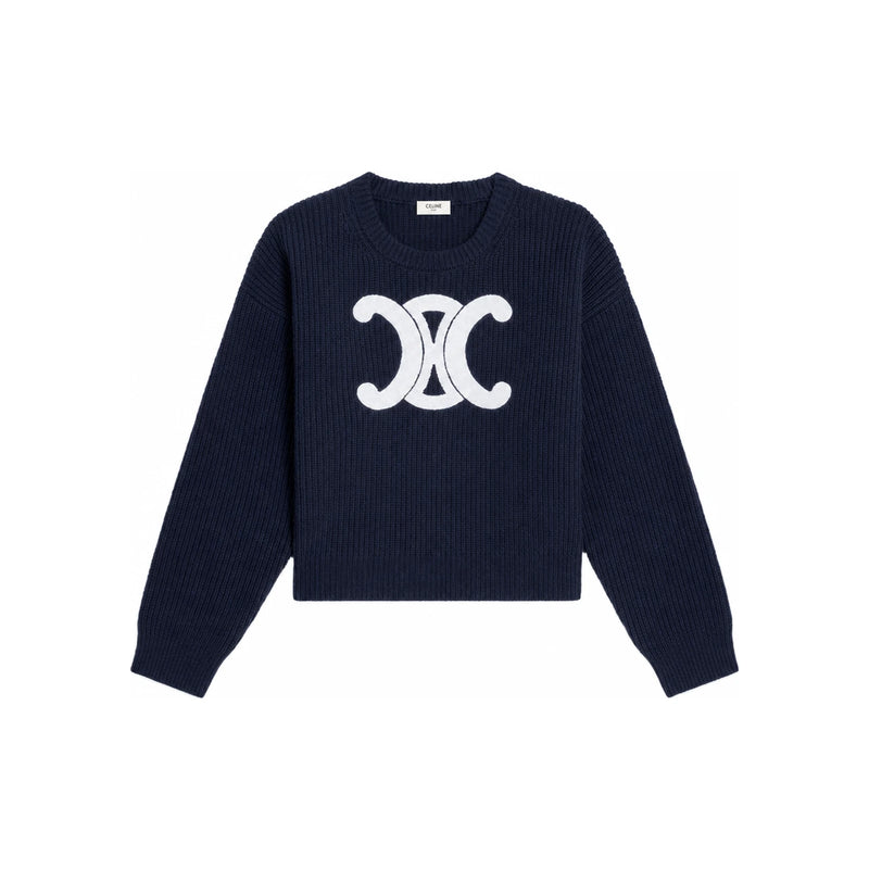 CELINE Triomphe Navy Ribbed Wool Turtleneck Sweater RY0GS423P 07MR