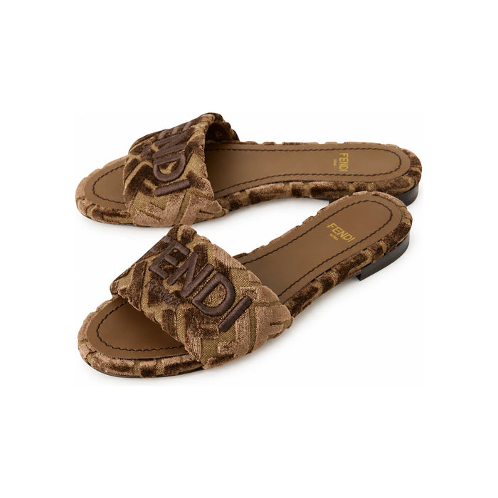 FENDI FF Logo Jacquard Slide Slippers 8R8092 AY9Z F1TP1
