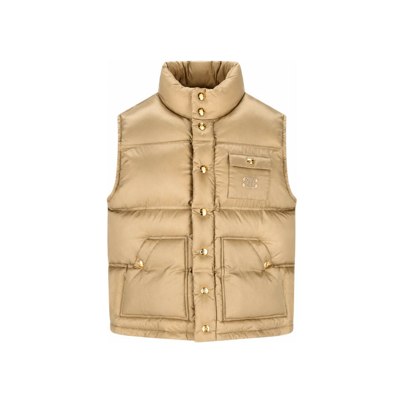 CELINE Triomphe Patch Pocket Nylon Puffer Vest Beige RV0QO0C66 02BG