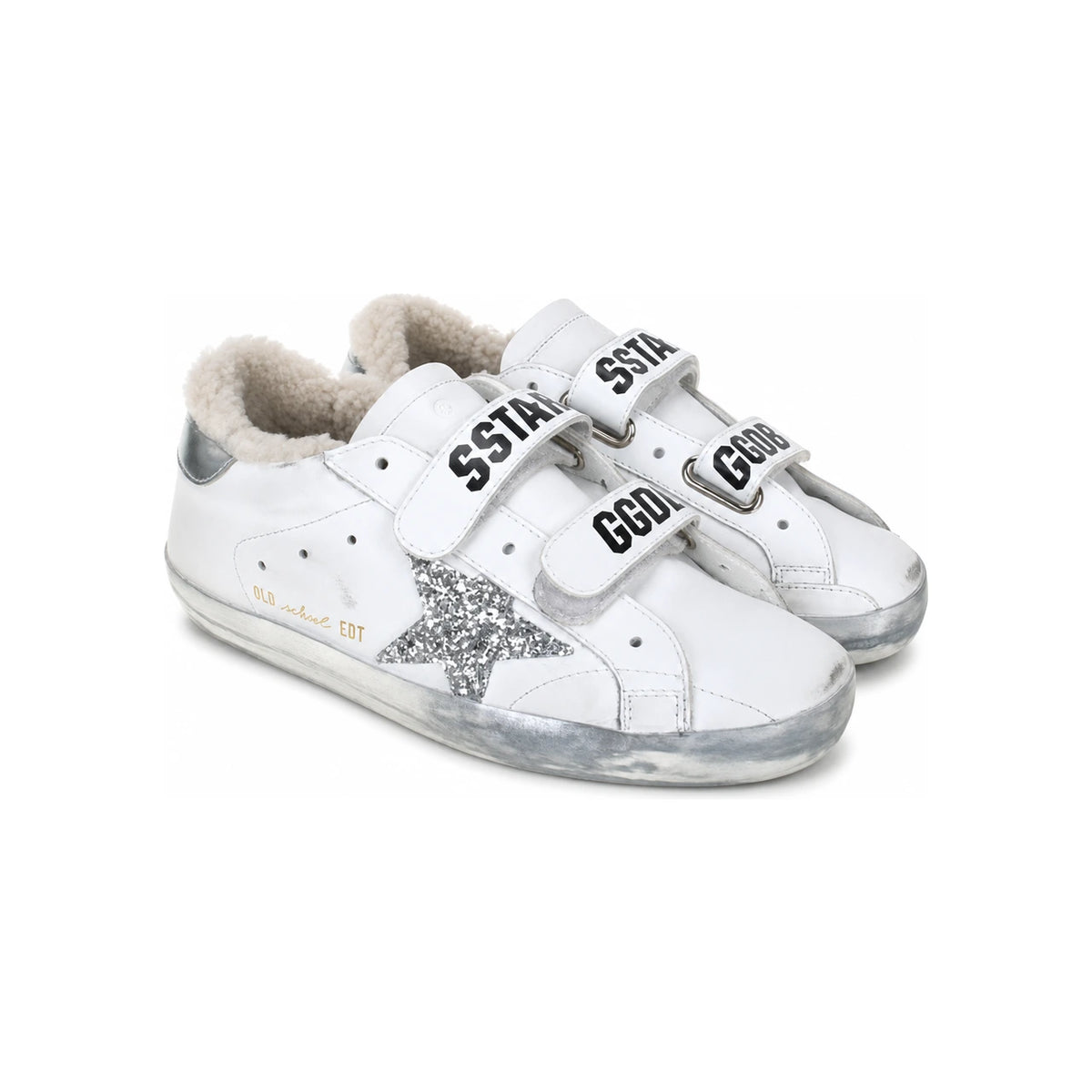 GOLDEN GOOSE Old School Glitter Low-Top Sneakers White Silver