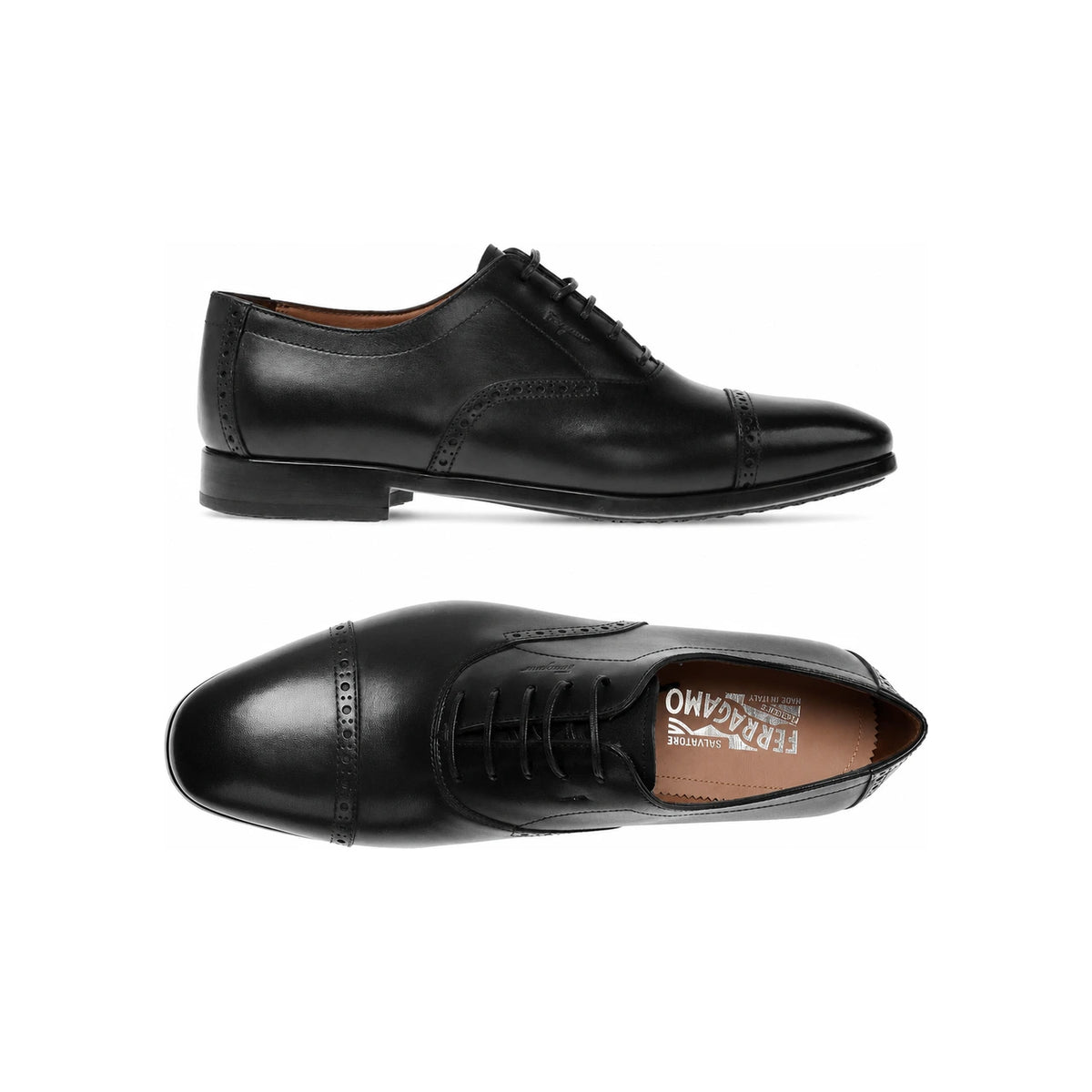 Ferragamo Riley Black Leather Lace-Up Derby Shoes 0735220