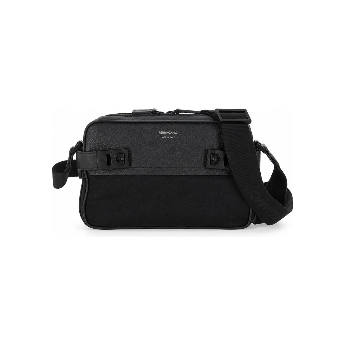 Ferragamo HUG Buckle Crossbody Bag Black Leather Men