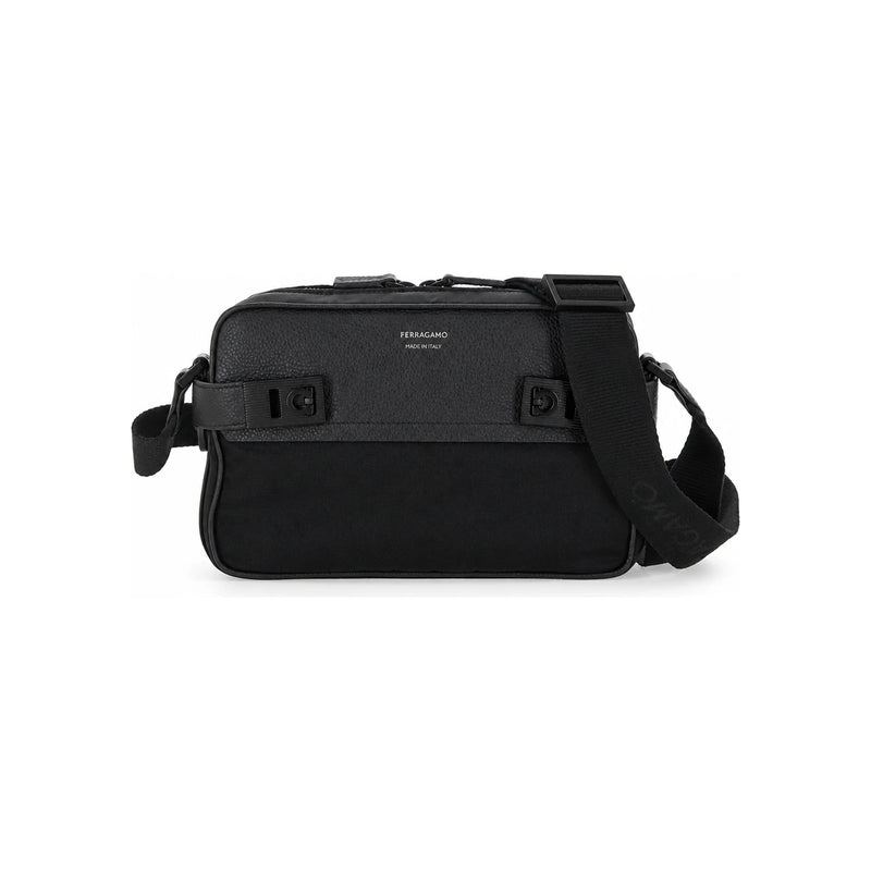 Ferragamo HUG Buckle Crossbody Bag Black Leather Men