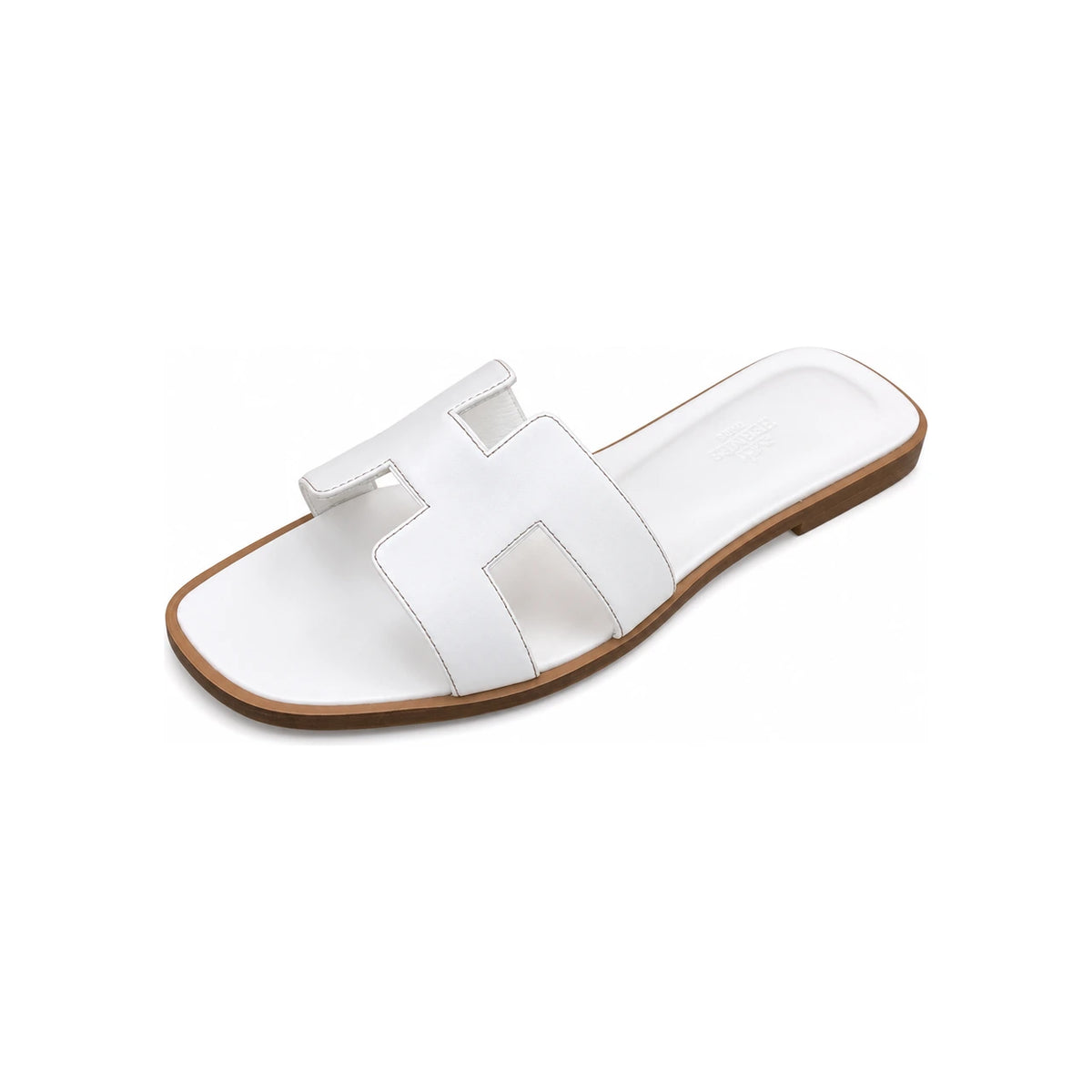 HERMES White Oran Women’s Leather Slide Sandals H021056