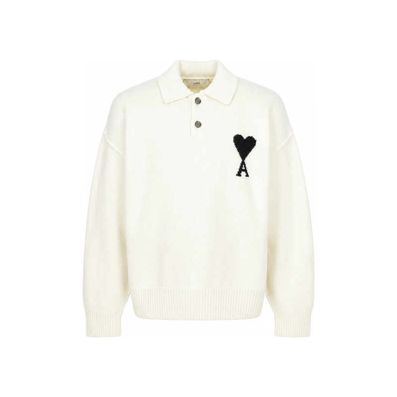 AMI Wool Ami de Coeur Polo Knit Sweater