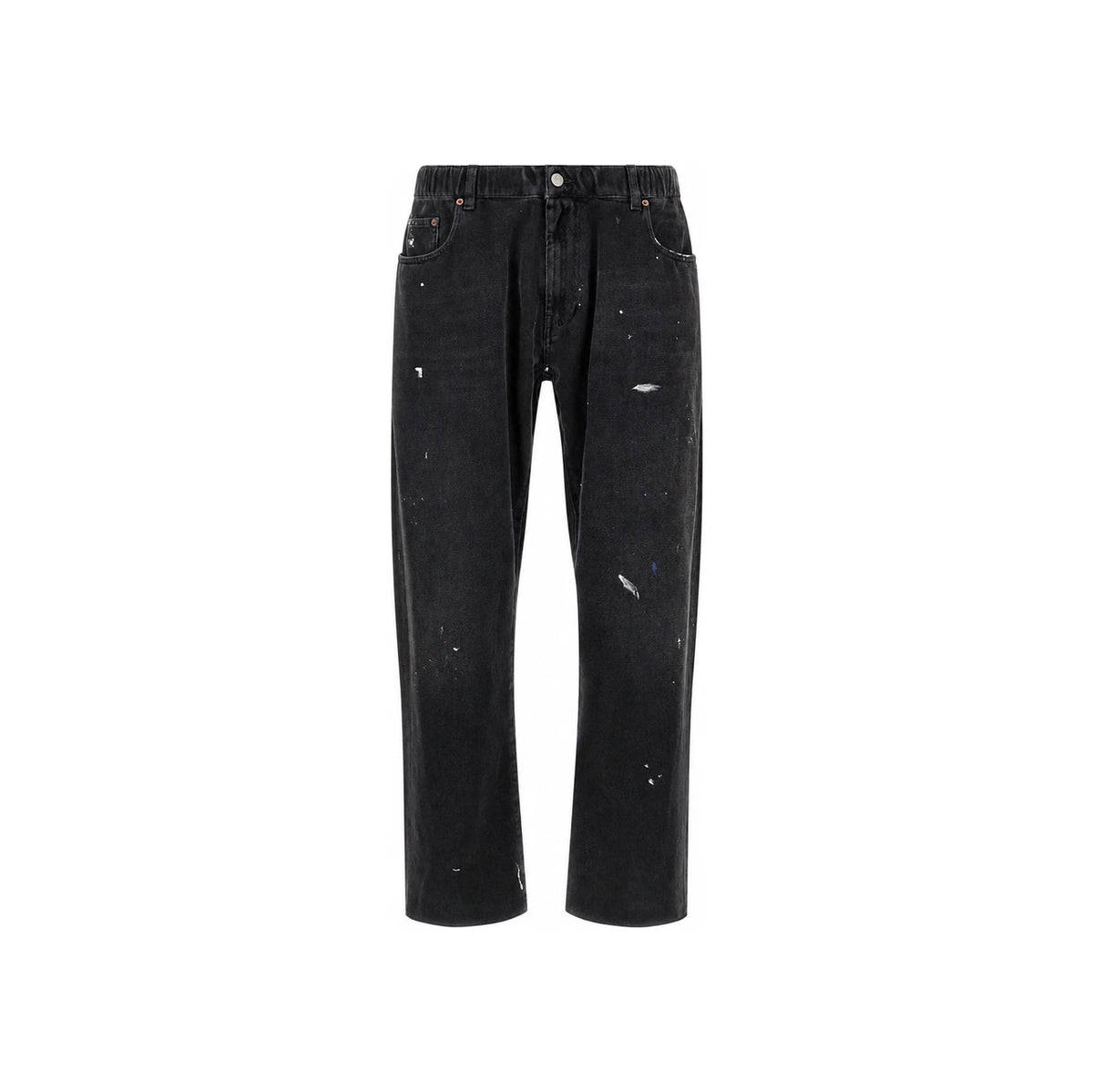 MM6 Waistband Paint Straight Leg Jeans Denim Pants Men Gray
