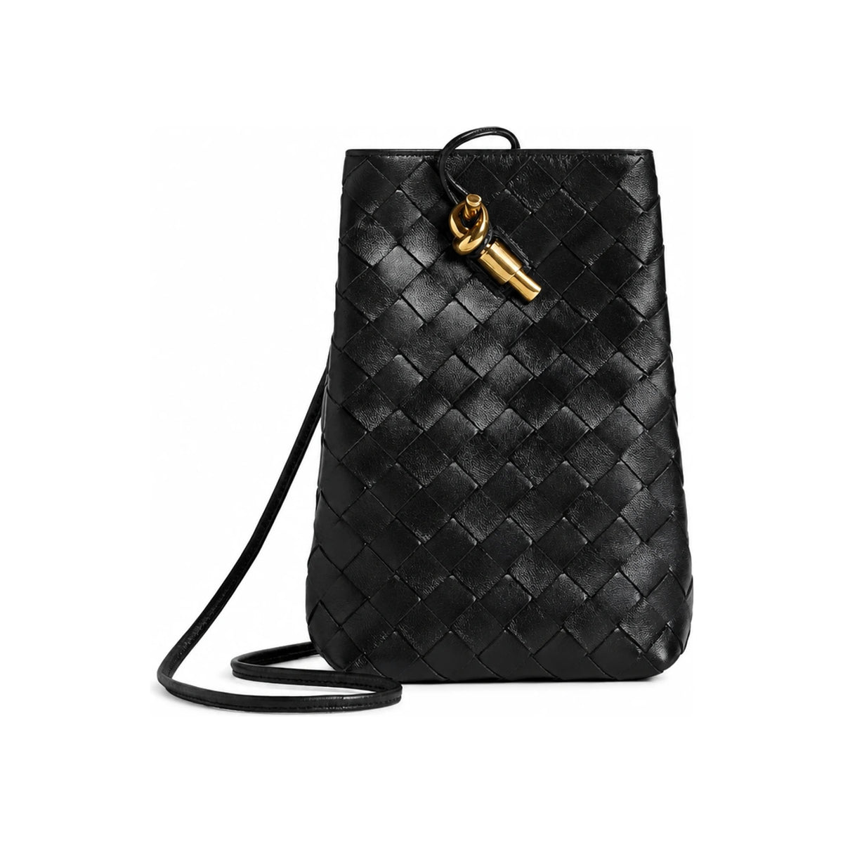 Bottega Veneta Andiamo Leather Phone Pouch Crossbody Bag Black