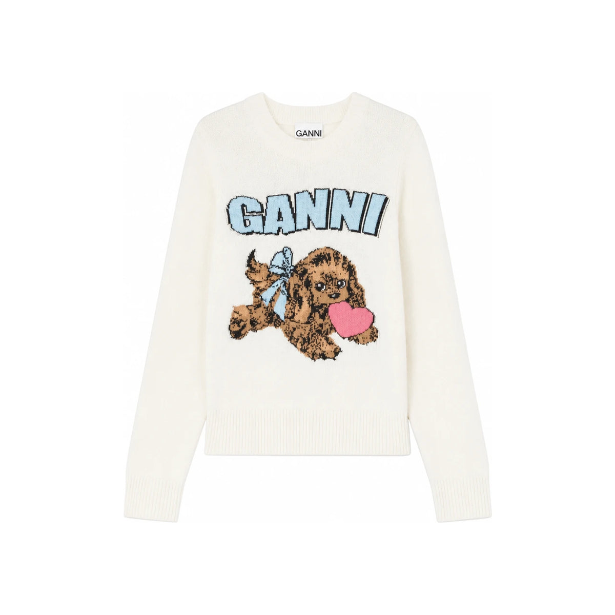 GANNI Ivory Puffed Wool Crewneck Sweater K2562135