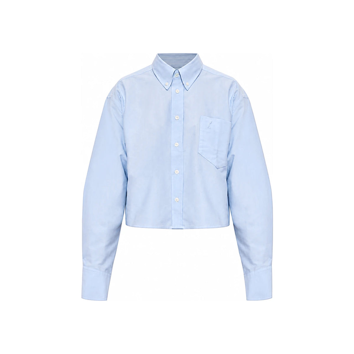 AMI Cotton Oxford Embossed Cropped Oversized Shirt