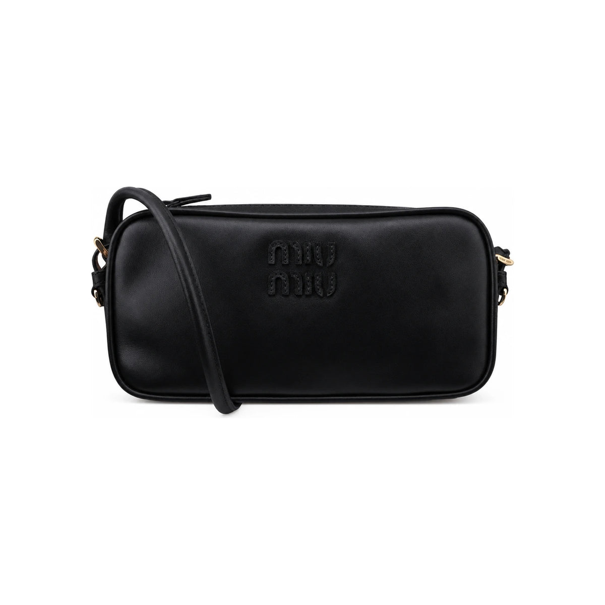 Miu Miu Logo Leather Pouch Shoulder Bag Black