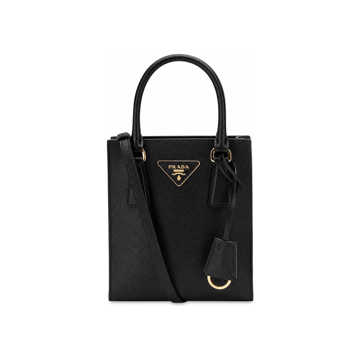 PRADA Saffiano Leather Black Triangle Logo Tote Shoulder Bag