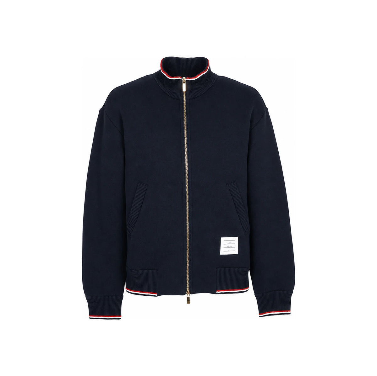 THOM BROWNE Loopback Navy Zip-Up Cardigan Unisex Knit