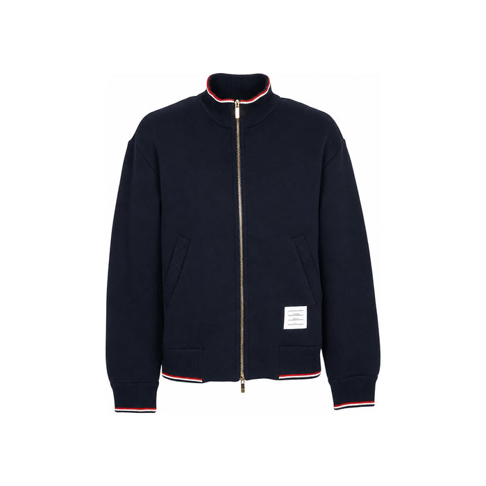 THOM BROWNE Loopback Navy Zip-Up Cardigan Unisex Knit