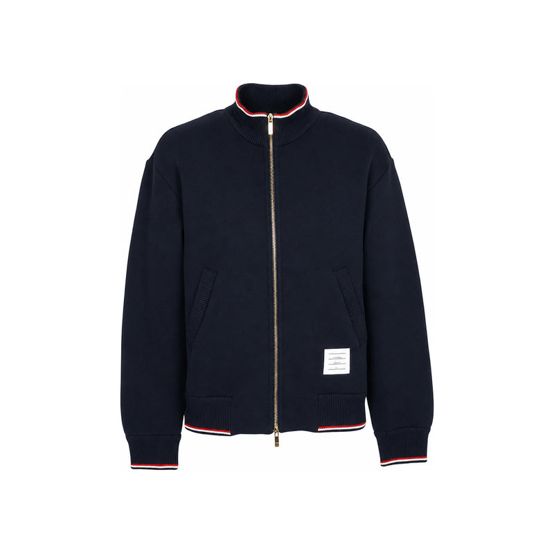 THOM BROWNE Loopback Navy Zip-Up Cardigan Unisex Knit