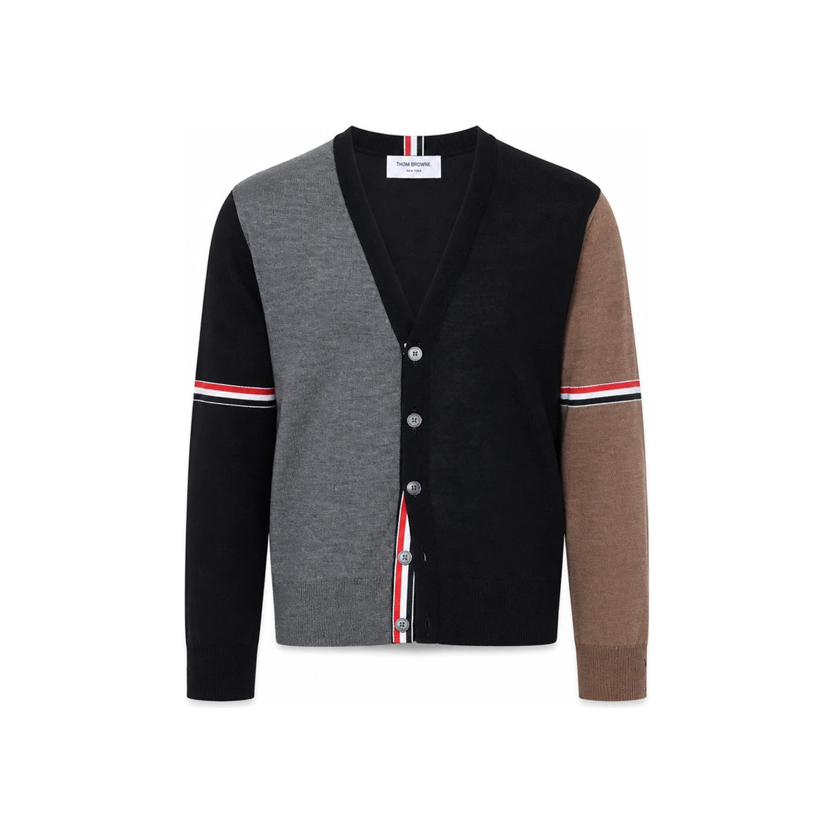 THOM BROWNE Gray Wool 4-Bar Cardigan MKC410F Y1014