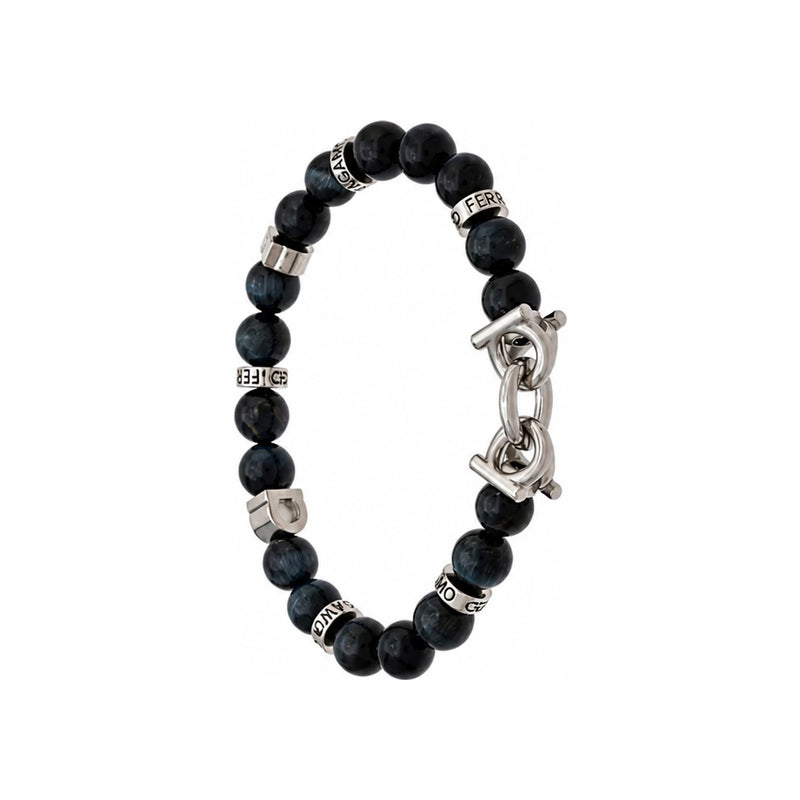 Ferragamo Black Leather Braided Men's Bracelet