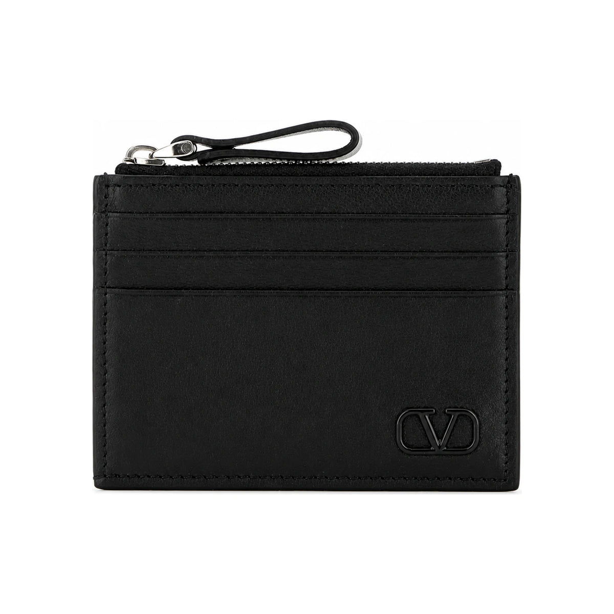 VALENTINO Garavani V Logo Zip Card Holder Unisex Black Leather 4Y2P0U76 ZQU 0NO