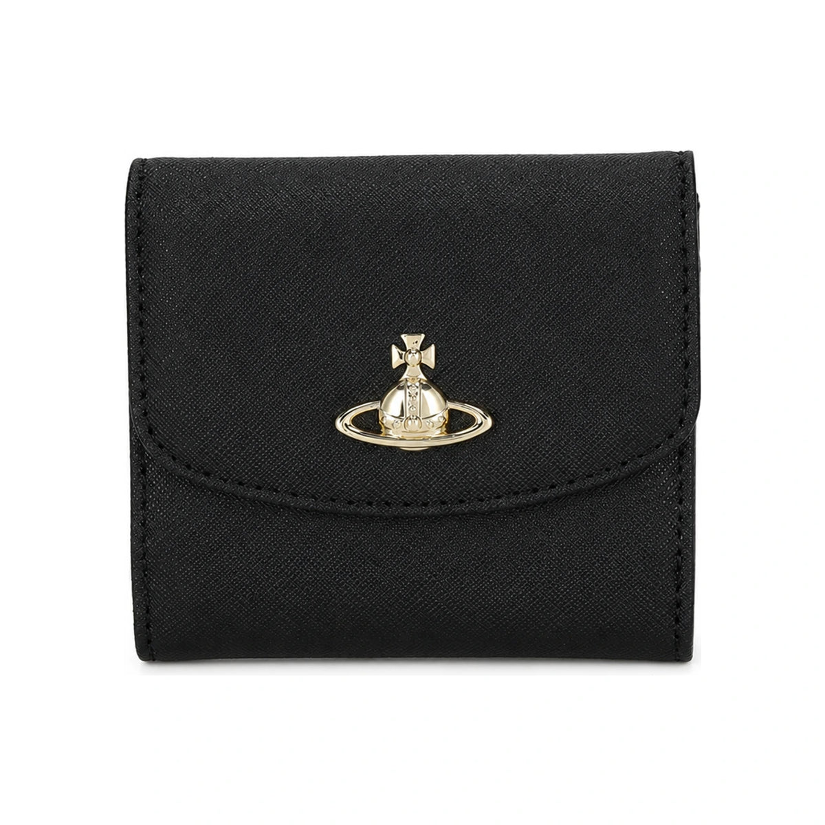 Vivienne Westwood Saffiano Leather Flap Black Small Wallet
