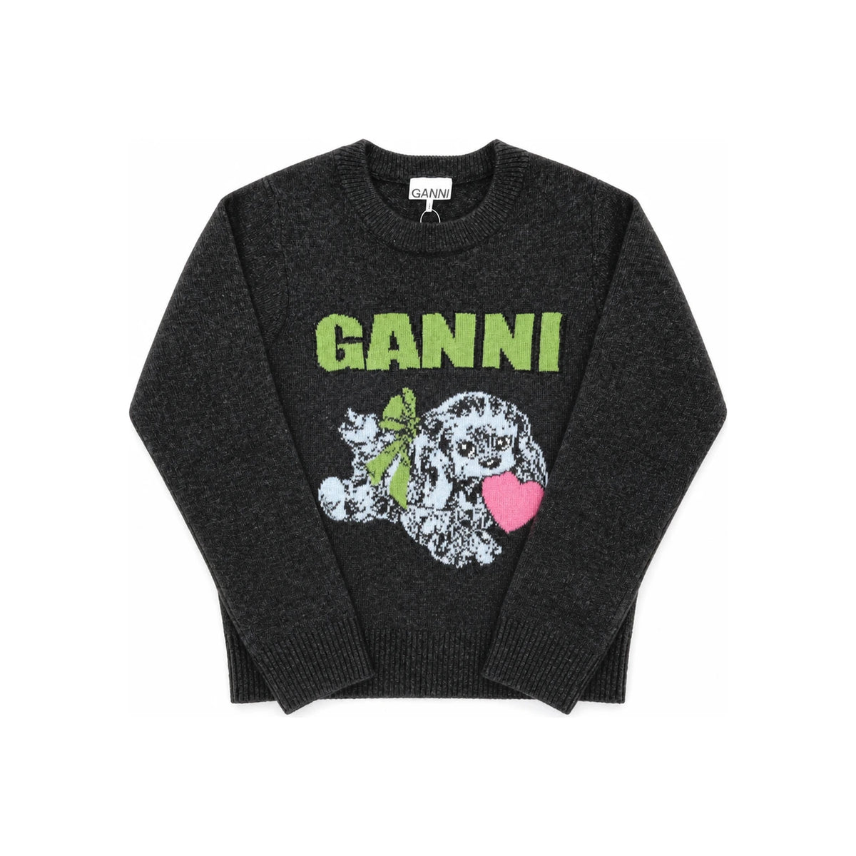 GANNI Puppy Logo Wool Mix Women’s Crewneck Knit Sweater