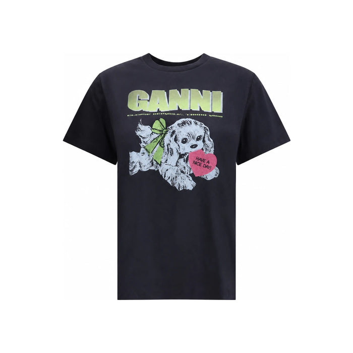 GANNI Poodle Graphic Black Short-Sleeve T-Shirt